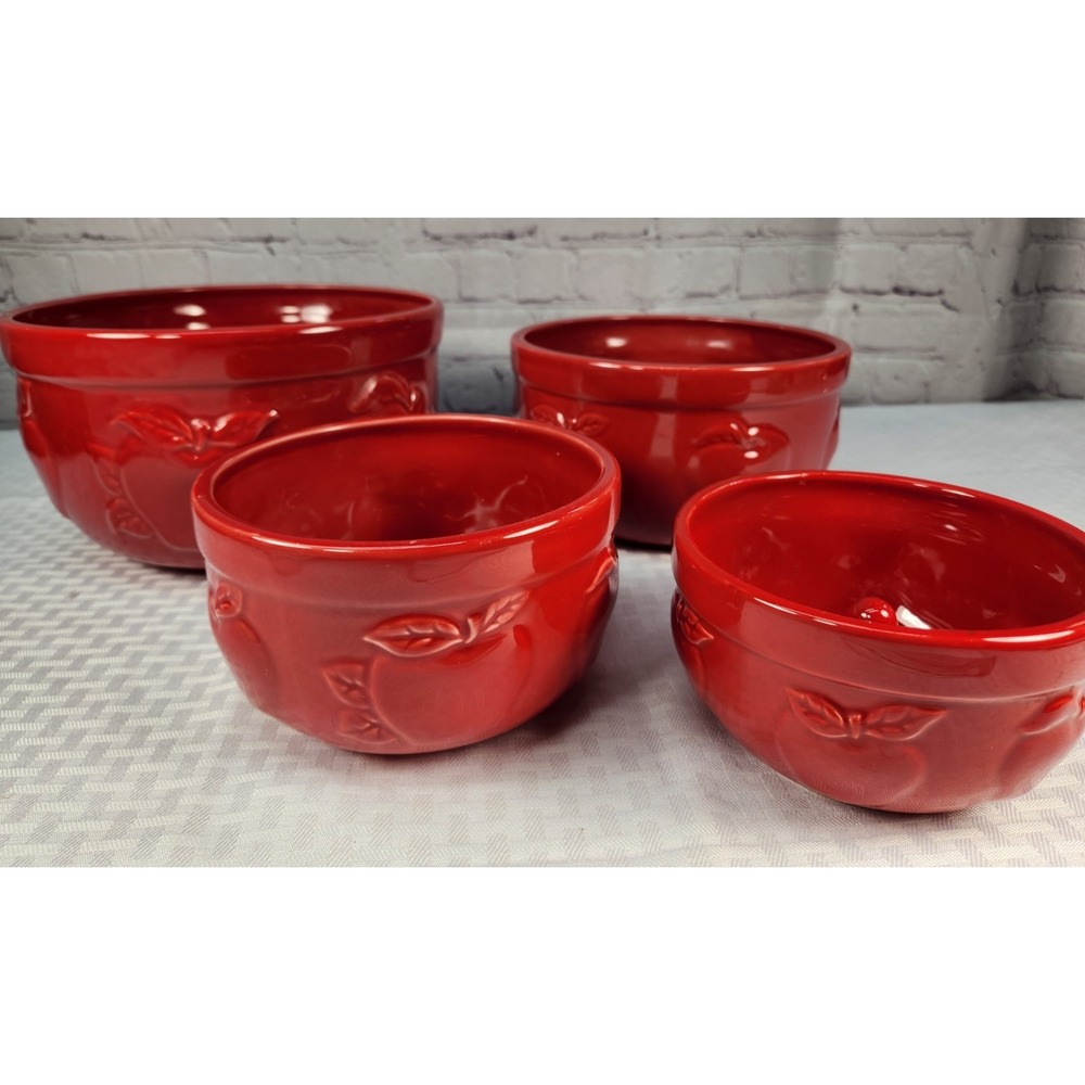 3 CRACKER BARREL Red Apple Nesting Bowls + Juicer Designed By Susan Winget